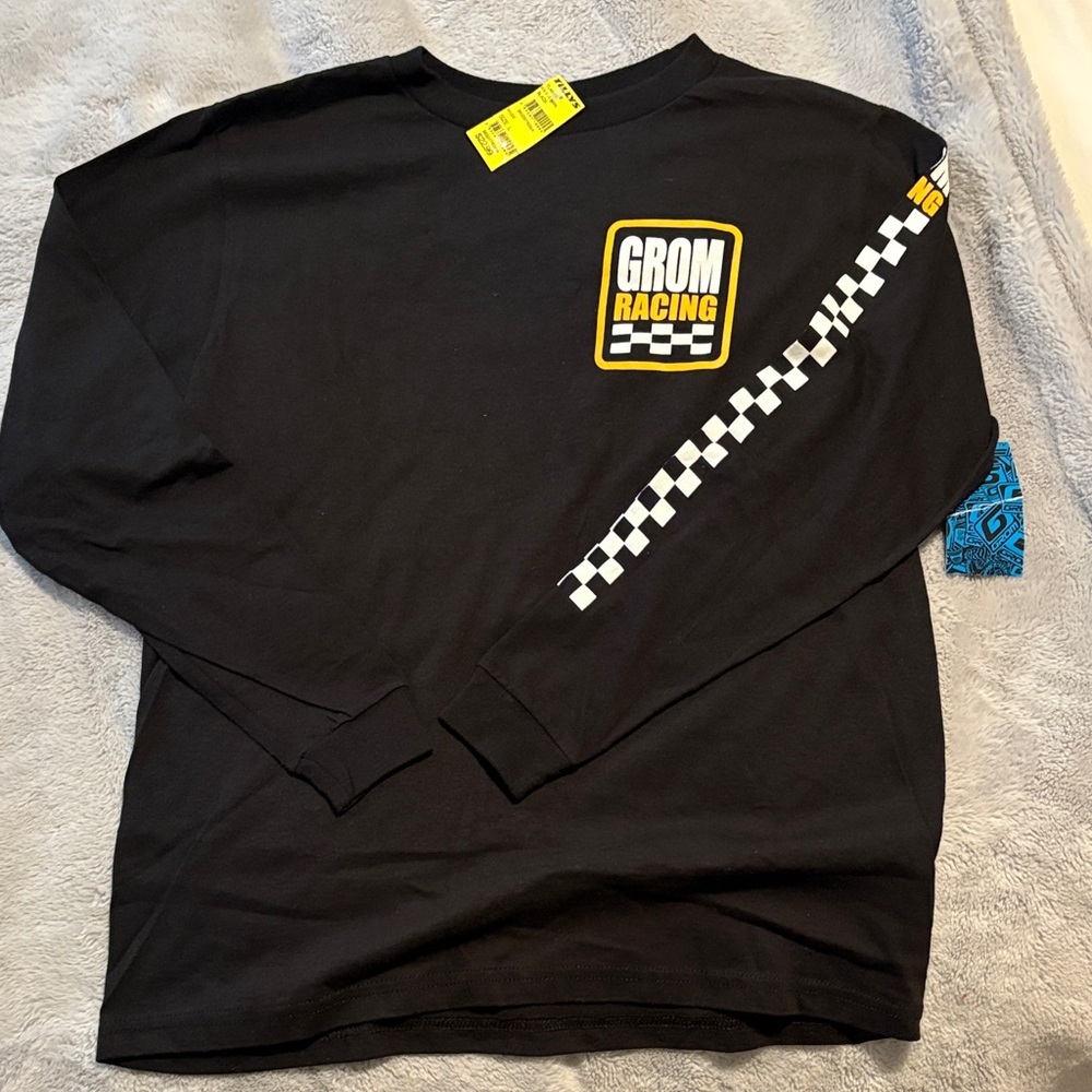 NWT Boys Grom Racing Black Long Sleeve Tee size L(10-12)